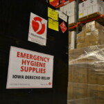 Drecho response photo featuring pallet of Hygiene Kits